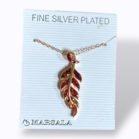 Marsala Jewelry - Marsala 🪢 Fine Silver Plated Gold & Red Leaf Pendant Necklace